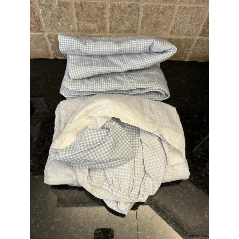 Vintage JC Penny Blue Gingham 5 Pc Twin Set Bed Skirt Sham Cottagecore Farmhouse